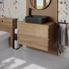 Regis Forma Wood Wall Hung Vanity Unit & Affine Croix Matt Black Countertop Basin 800mm