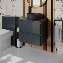Regis Forma Grey Anthracite Wall Hung Vanity Unit & Affine Lyon Matt Black Countertop Basin 600mm