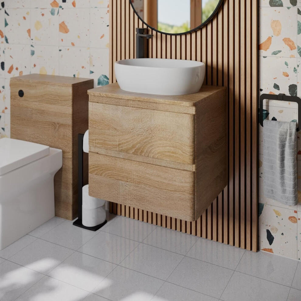 Regis Forma Wood Wall Hung Countertop Vanity Unit & Affine St Tropez White Countertop Basin 600mm