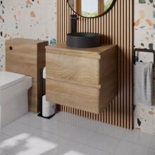 Regis Forma Wood Wall Hung Countertop Vanity Unit & Affine Lyon Matt Black Countertop Basin 600mm