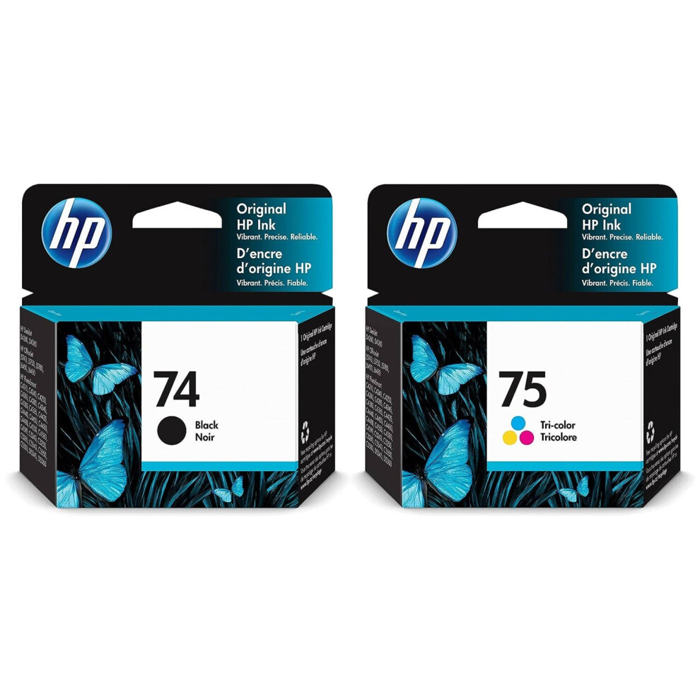 HP 74 75 Black Cyan Magenta Yellow 4 Ink Cartridge Toner Value Pack