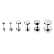 6pcs Flat Round Barbell Plug Stud Earrings 316 Surgical Steel Silver 3mm-12mm