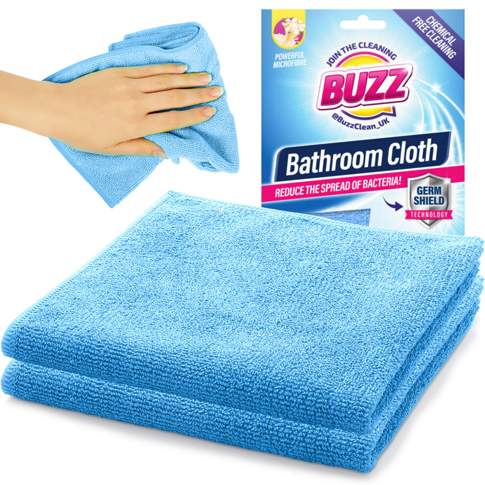 2pk Buzz Bathroom Cleaning Cloths with Germ Shield, Streak-Free Cloth