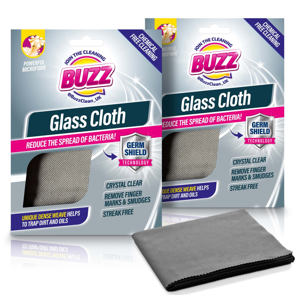 Sol 2Pk Buzz Glass Cloth With Germ Shield Streak-Free Glass Cleaning Cloth