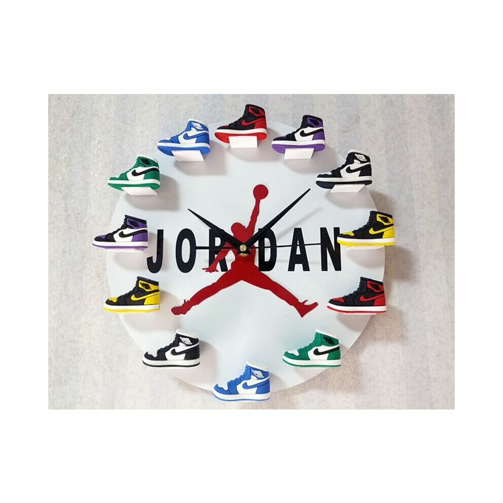 3d wall clock 3d shoe model home office furniture sports nba basketball basketball, black background, white pattern