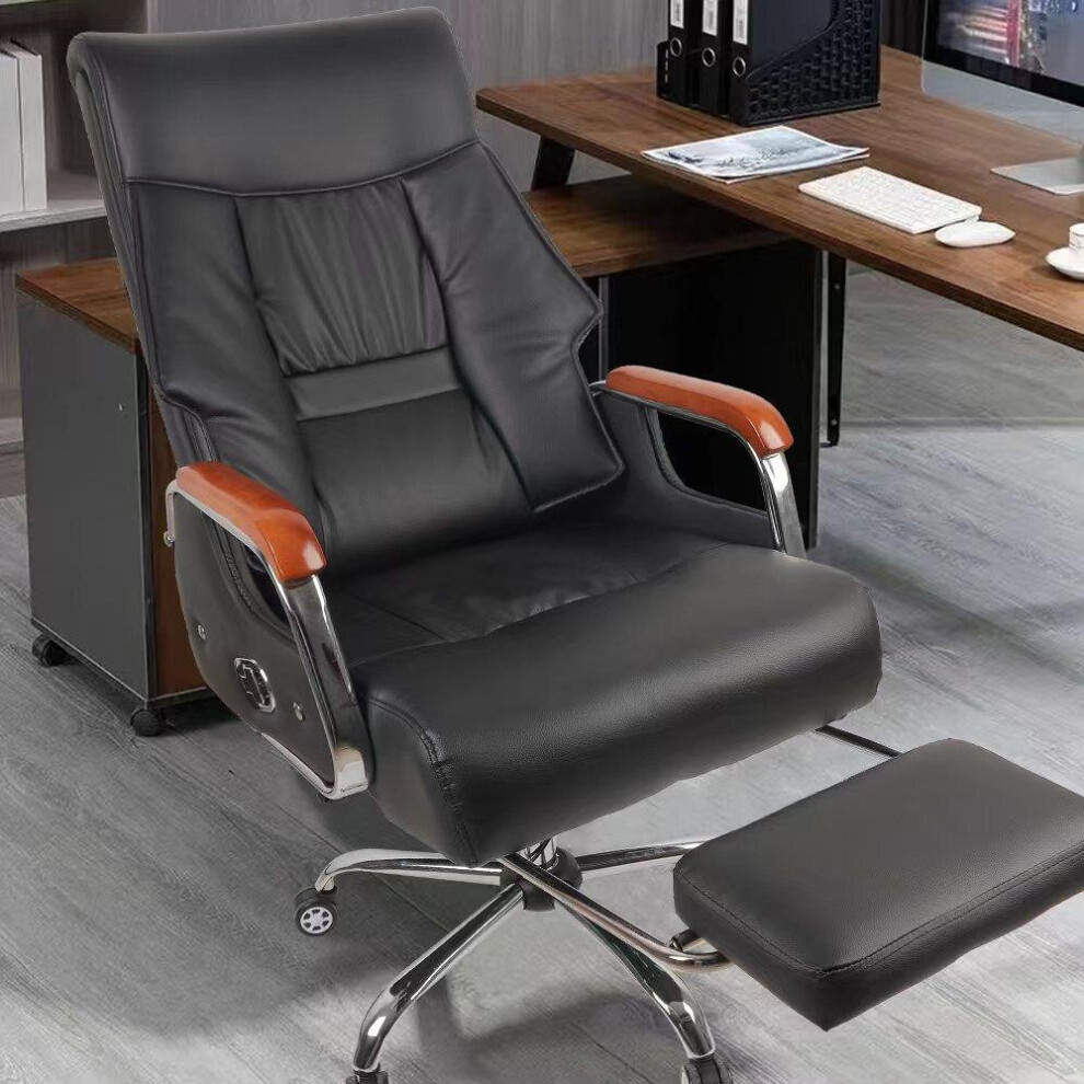Executive Professional Office Chair with Foot Rest and Wooden Arm Rest