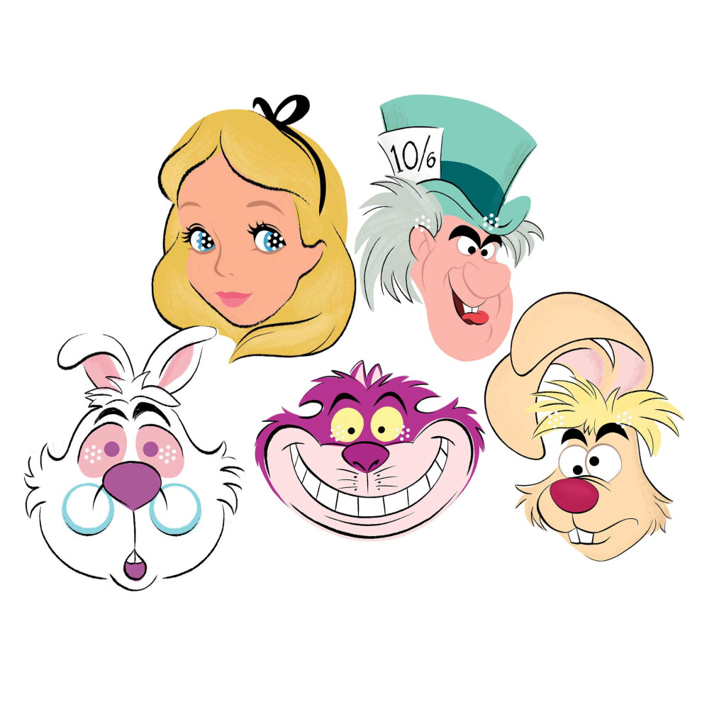 Disney Alice In Wonderland Official Variety 2D Card Party Masks 5 Pack White