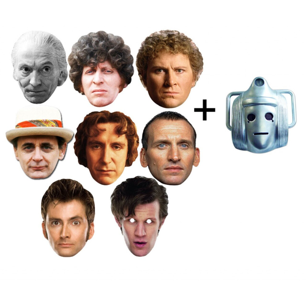 The Doctors - Doctor Who 50th Anniversary Card Fancy Dress Masks set of 9 (includes bonus Classic Cyberman mask)