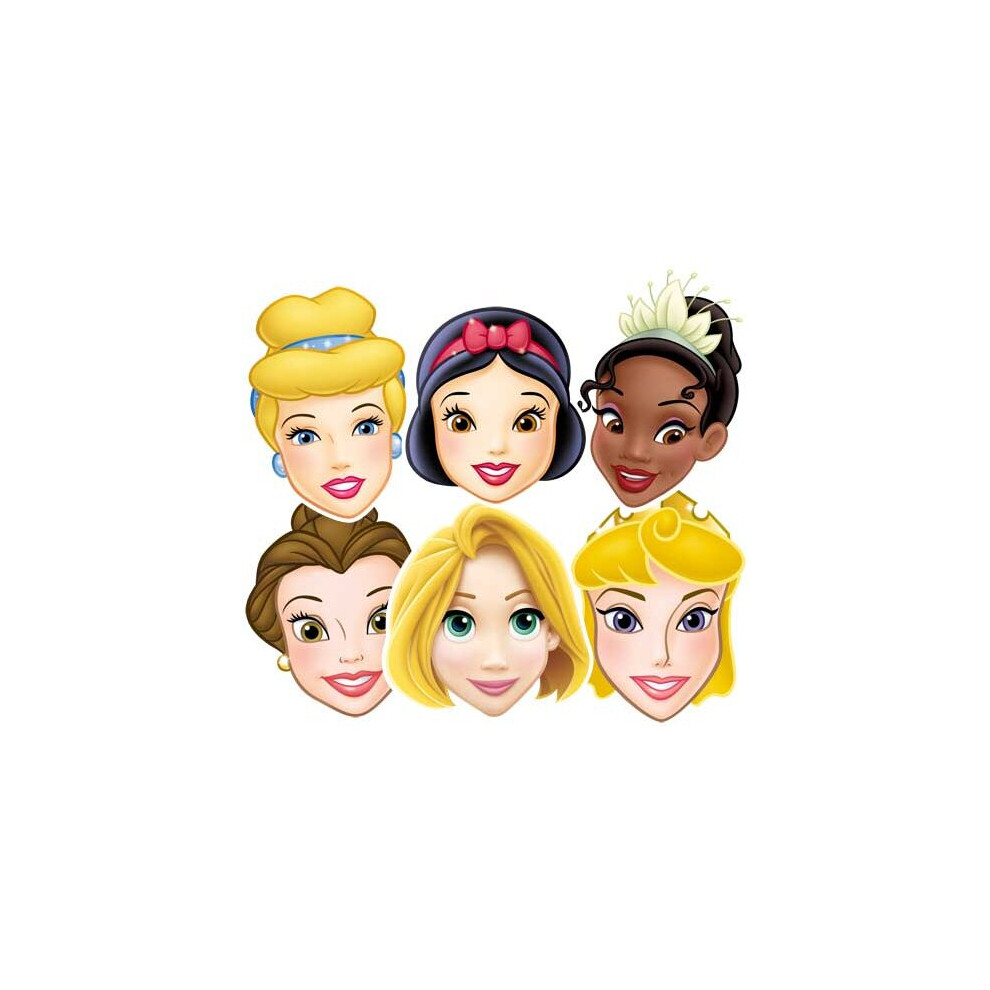 Disney Princess Card Fancy Dress Mask Set Of 6 (Aurora, Tiana, Belle, Snow White, Ranpunzel and Cinderella)