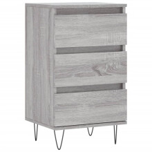 vidaXL Grey Sonoma Engineered Wood Sideboard - 3-Drawer Cabinet with Metal Legs, 40x35x70 cm