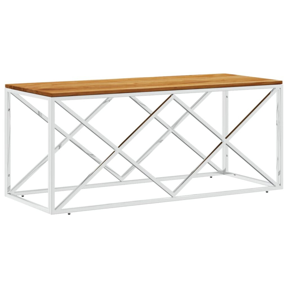 Vidaxl Coffee Table End Table Side Table Stainless Steel And Solid Wood Acacia