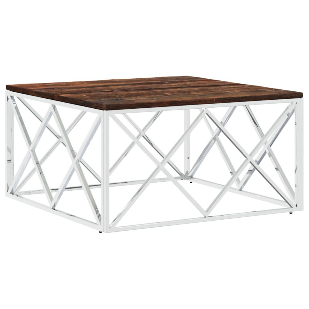 vidaXL Coffee Table End Side Table Stainless Steel and Solid Wood Reclaimed