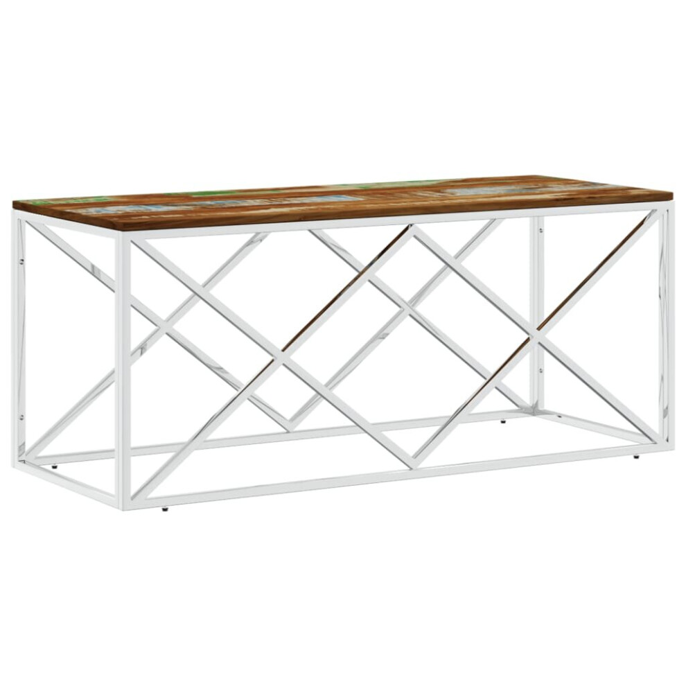 vidaXL Coffee Table End Side Table Stainless Steel and Solid Wood Reclaimed