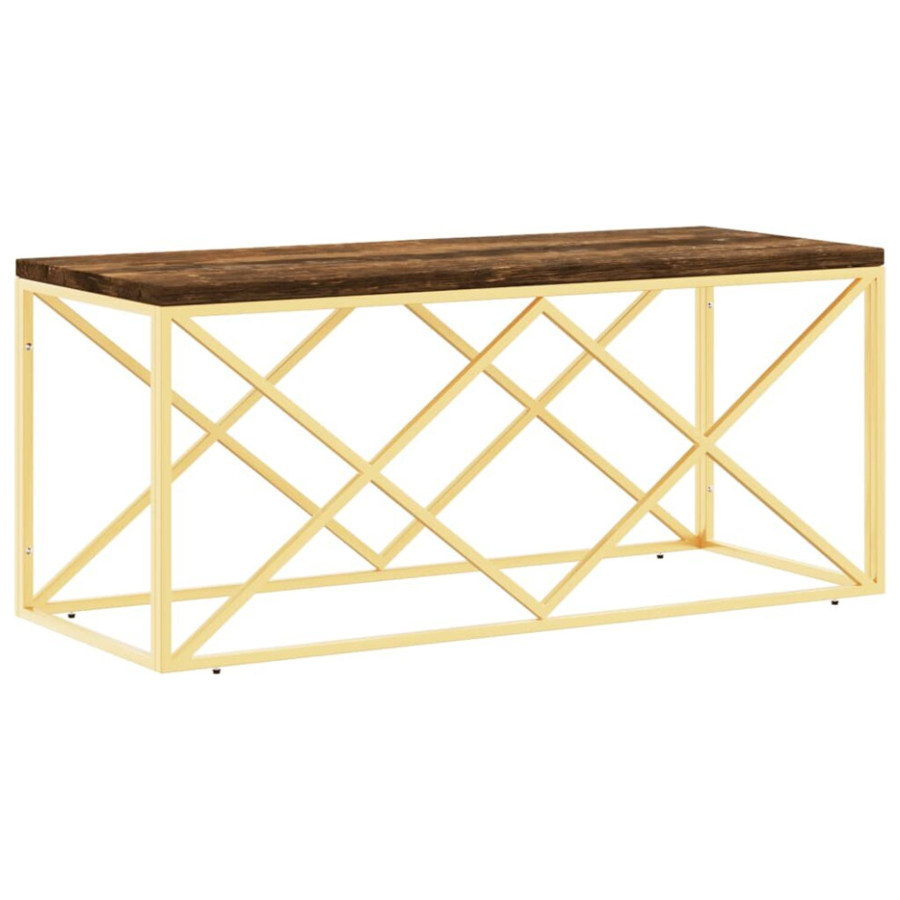 vidaXL Coffee Table End Side Table Stainless Steel and Solid Wood Reclaimed