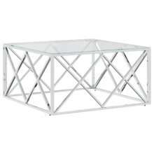 vidaXL Stainless Steel & Glass Coffee Table - 80x80 cm, Tempered Glass Top, Modern End/Side Table