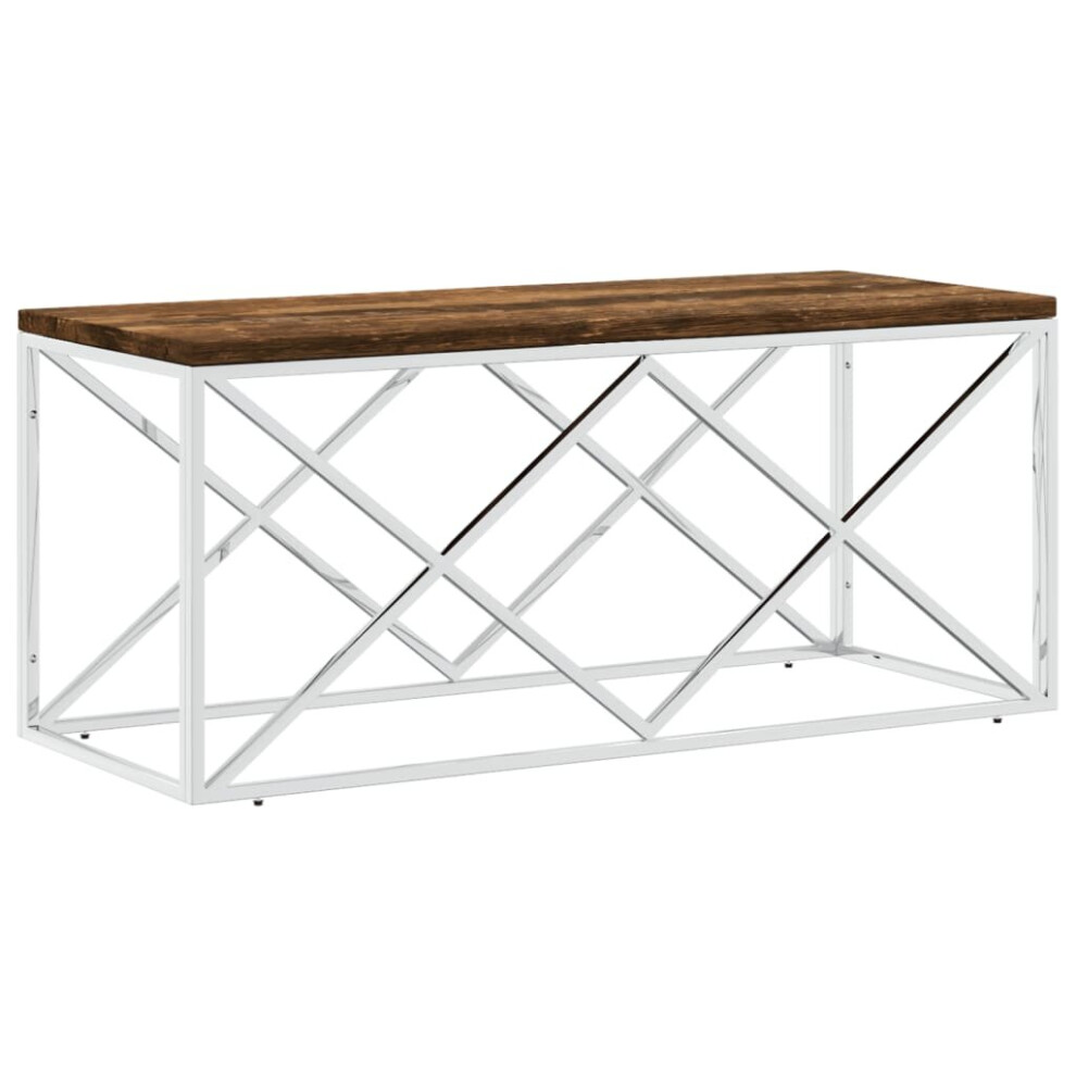 Vidaxl Coffee Table End Side Table Stainless Steel And Solid Wood Reclaimed