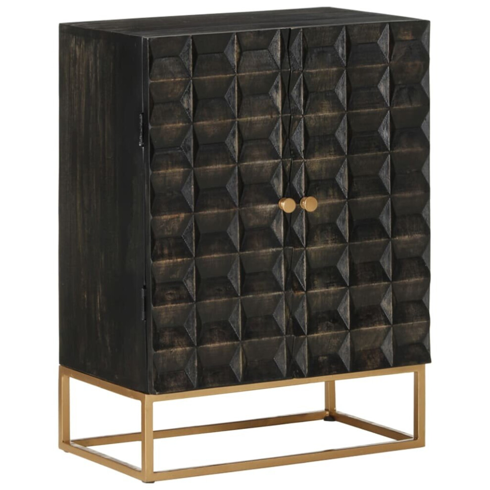 Vidaxl Sideboard Black 55X34x75 Cm Solid Wood Mango And Iron Storage Cabinet