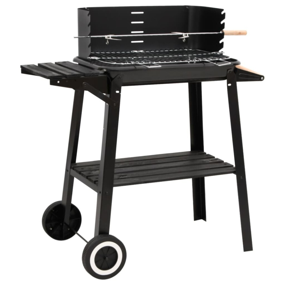 vidaXL Charcoal BBQ Grill Charcoal Grill with Wheels BBQ Smoker Black Steel