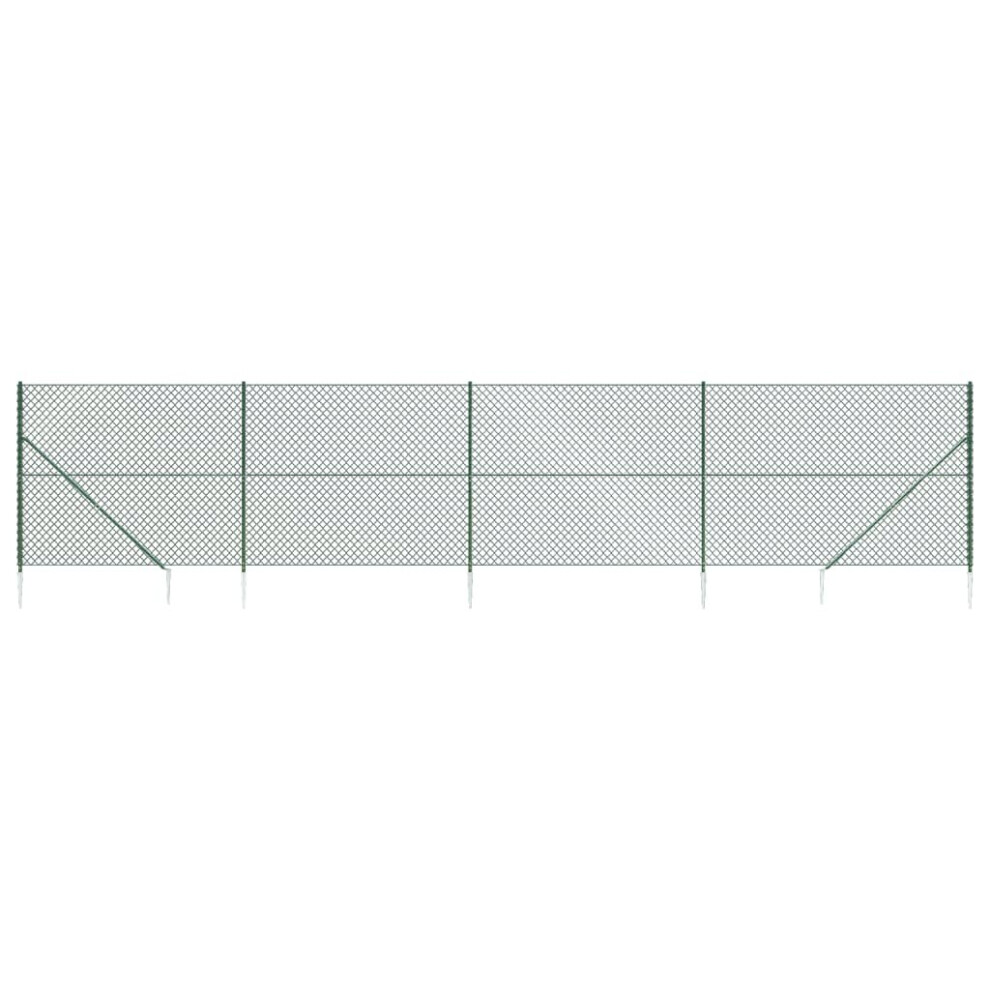 (green) vidaXL Chain Link Fence Outdoor Wire Mesh Fence with Spike Fence Panel Anchors