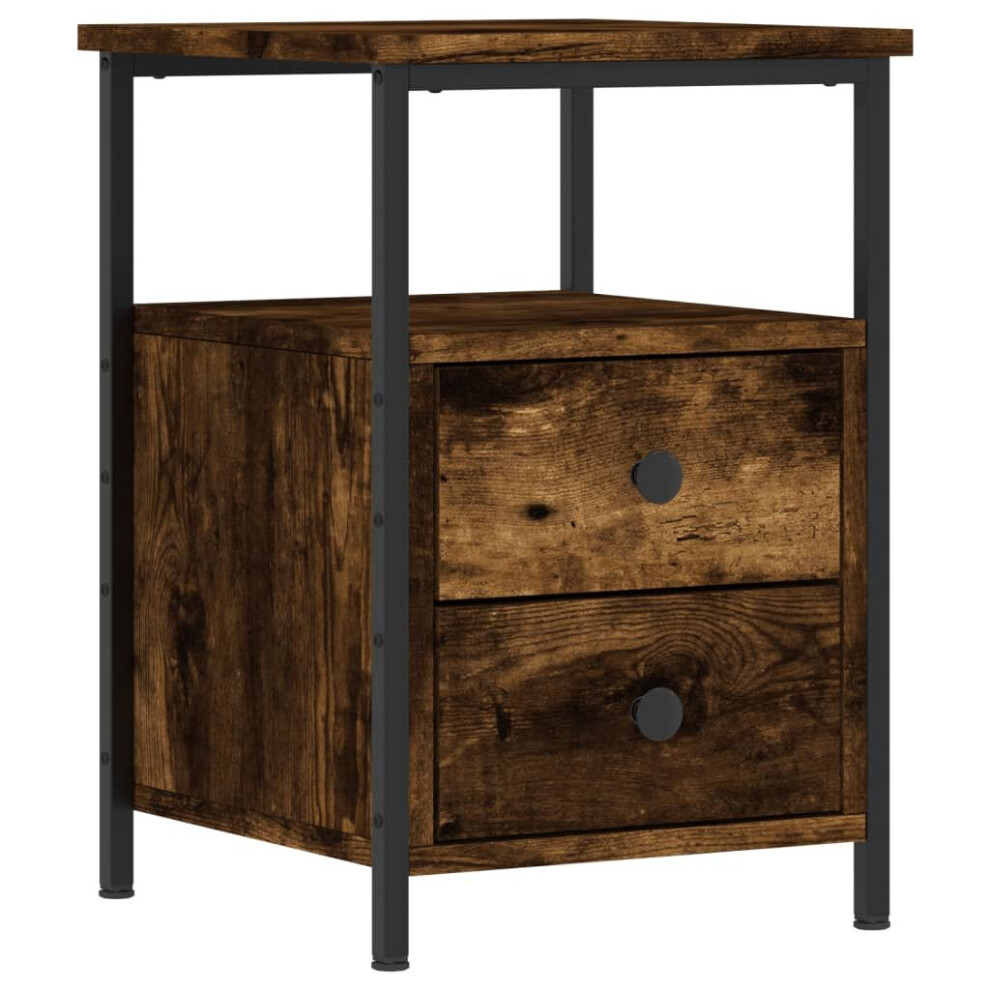 Vidaxl (Smoked Oak) Bedside Cabinet Bedside Table Telephone Table Black Engineered Wood