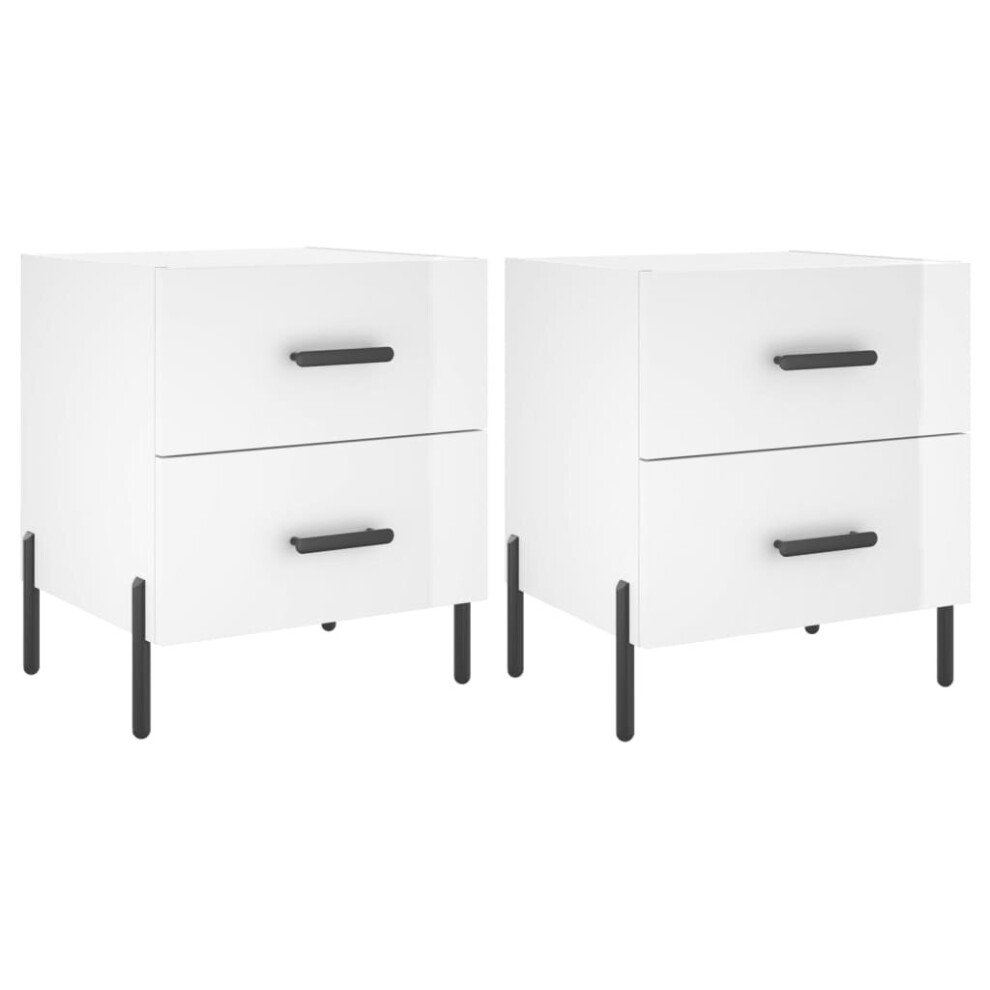 Vidaxl (High Gloss White, 2 Pcs) Bedside Cabinets Nightstand Bedside Table 2 Pcs White Engineered Wood