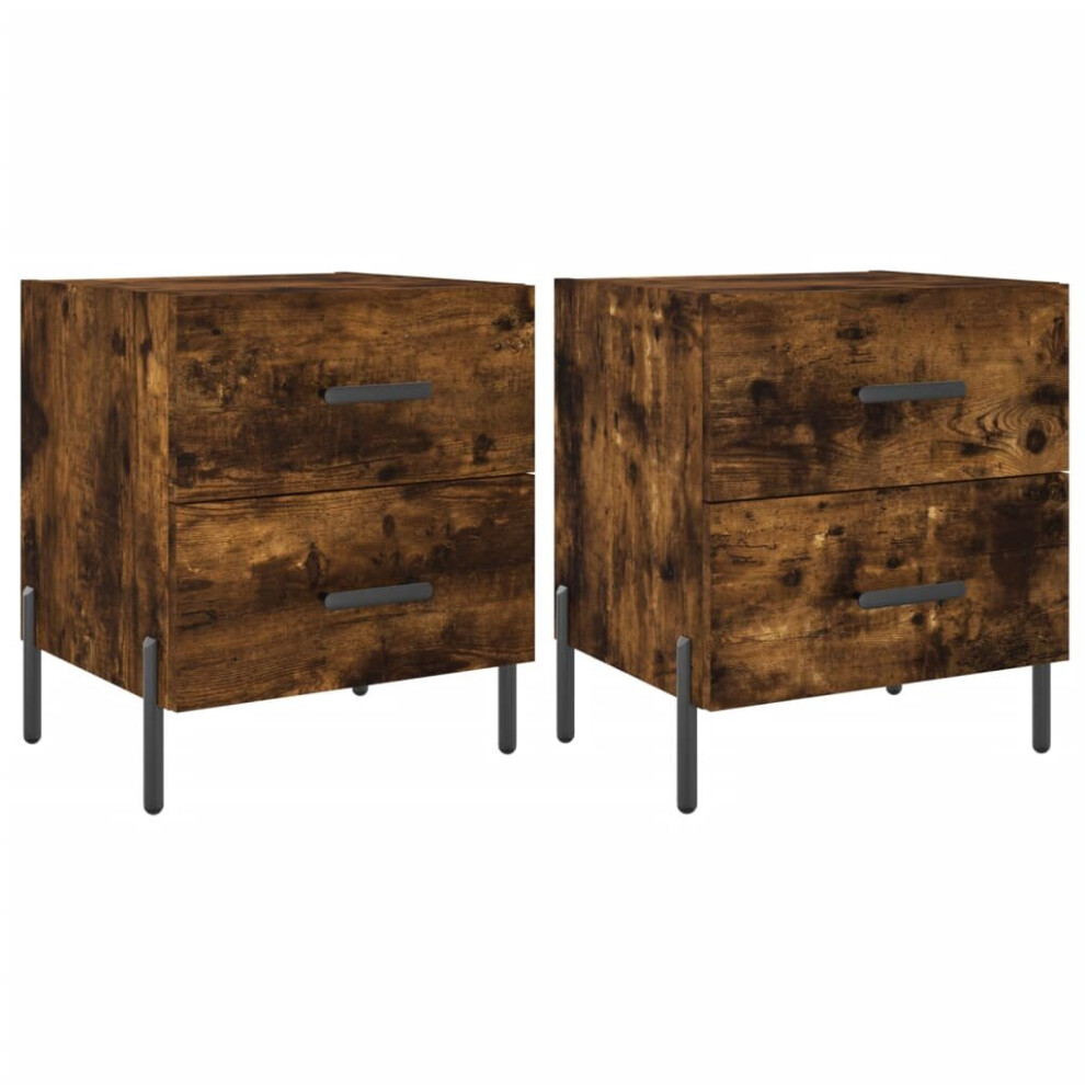 Vidaxl (Smoked Oak, 2 Pcs) Bedside Cabinets Nightstand Bedside Table 2 Pcs White Engineered Wood