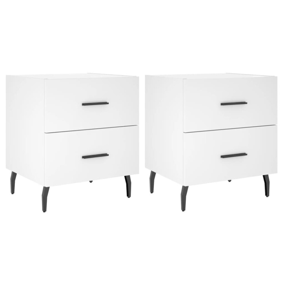 Vidaxl (White, 2 Pcs) Bedside Cabinets Nightstand Bedside Table 2 Pcs White Engineered Wood