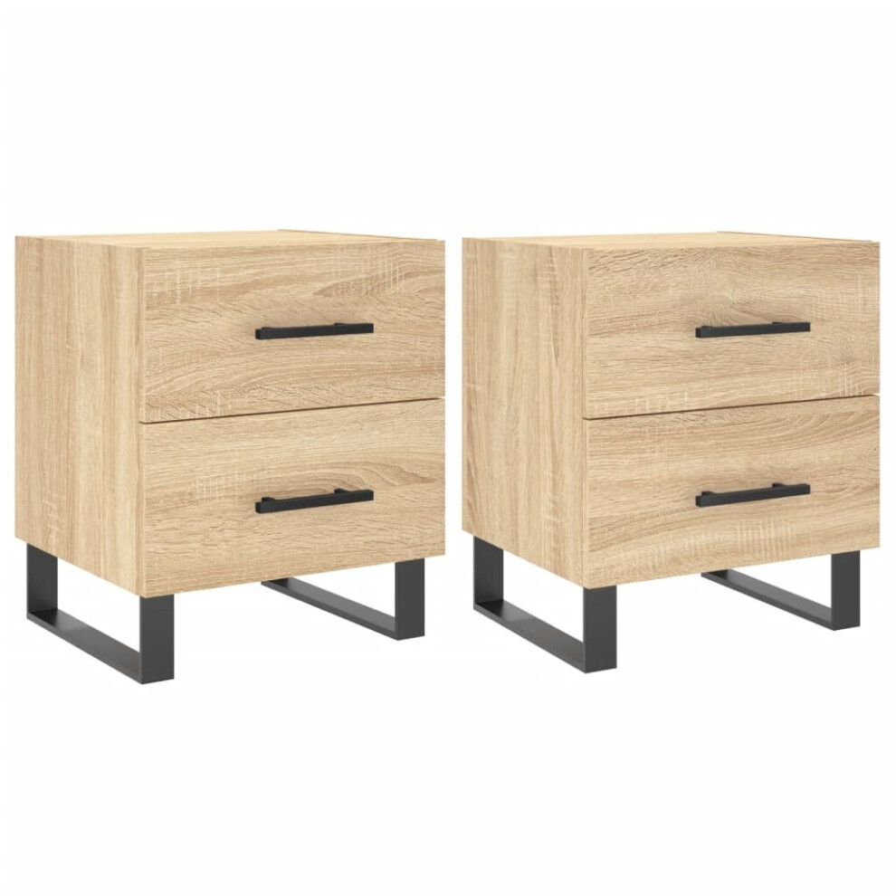 Vidaxl (Sonoma Oak, 2 Pcs) Bedside Cabinet Nightstands 2 Pcs High Gloss White Engineered Wood