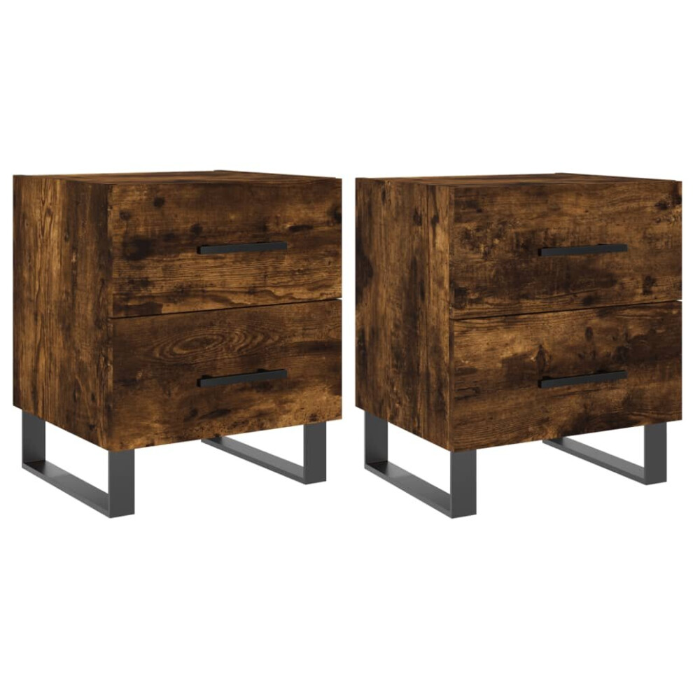 Vidaxl (Smoked Oak, 2 Pcs) Bedside Cabinet Nightstands 2 Pcs High Gloss White Engineered Wood
