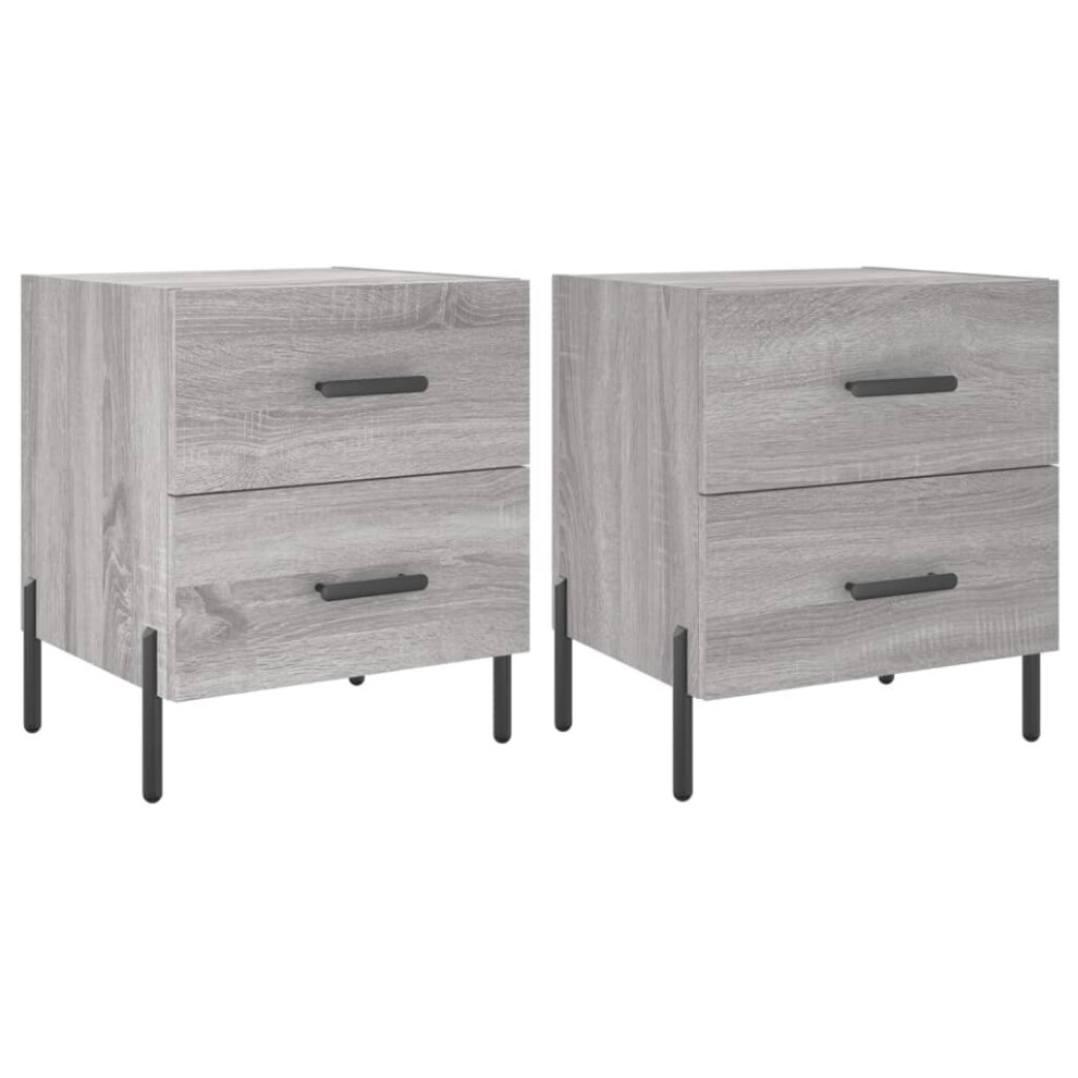 Vidaxl (Grey Sonoma, 2 Pcs) Bedside Cabinets Nightstand Bedside Table 2 Pcs White Engineered Wood