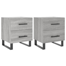 (grey sonoma, 2 pcs) vidaXL Bedside Cabinet Nightstands 2 pcs High Gloss White Engineered Wood