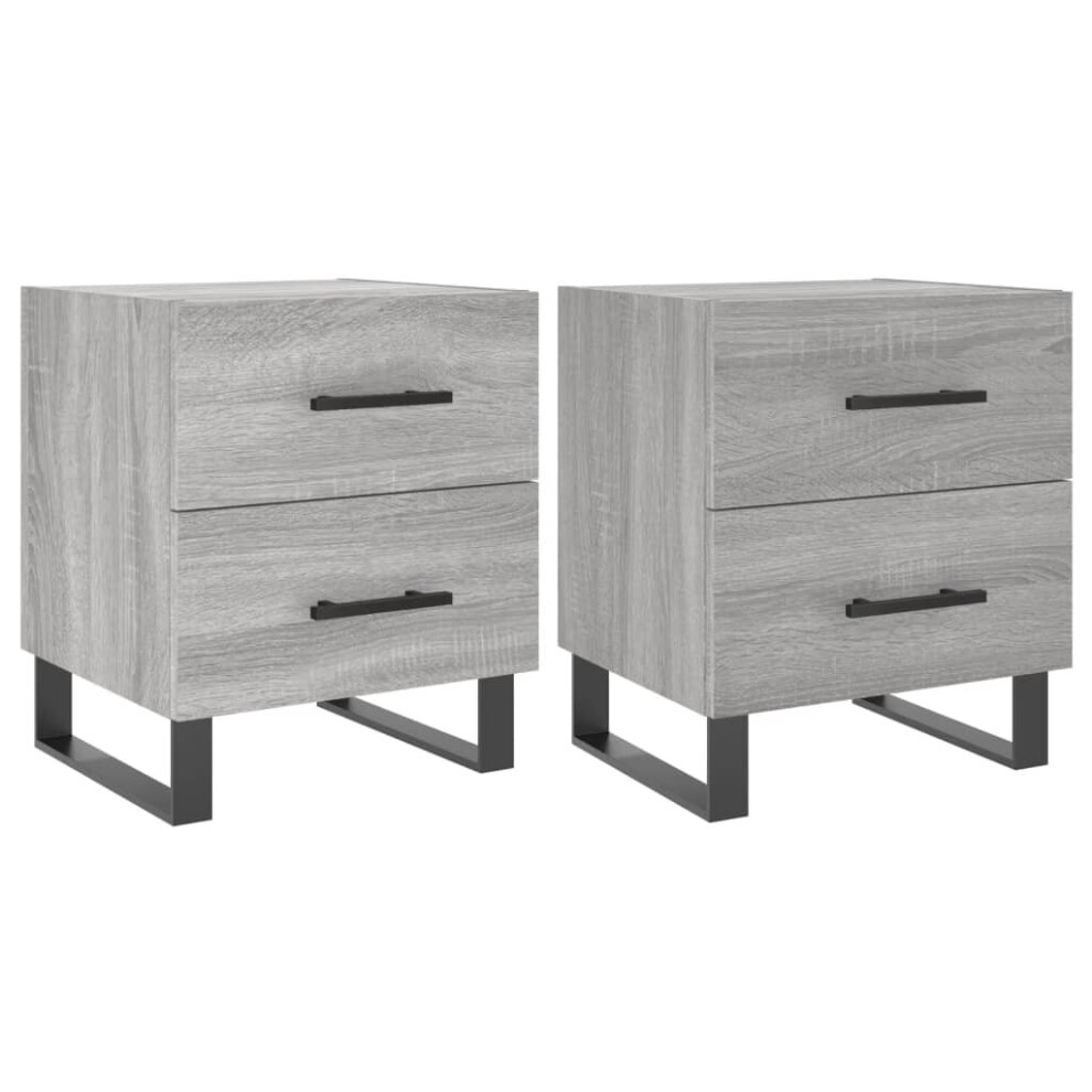 Vidaxl (Grey Sonoma, 2 Pcs) Bedside Cabinet Nightstands 2 Pcs High Gloss White Engineered Wood