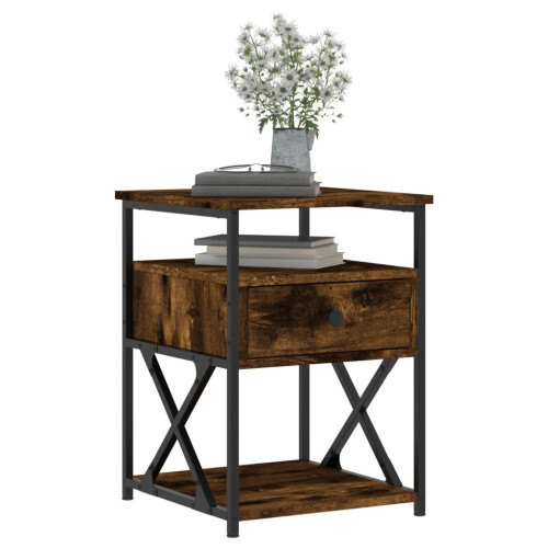 VidaXL (smoked oak) vidaXL Bedside Cabinet Bedside Table Side Table Brown Oak Engineered Wood 2