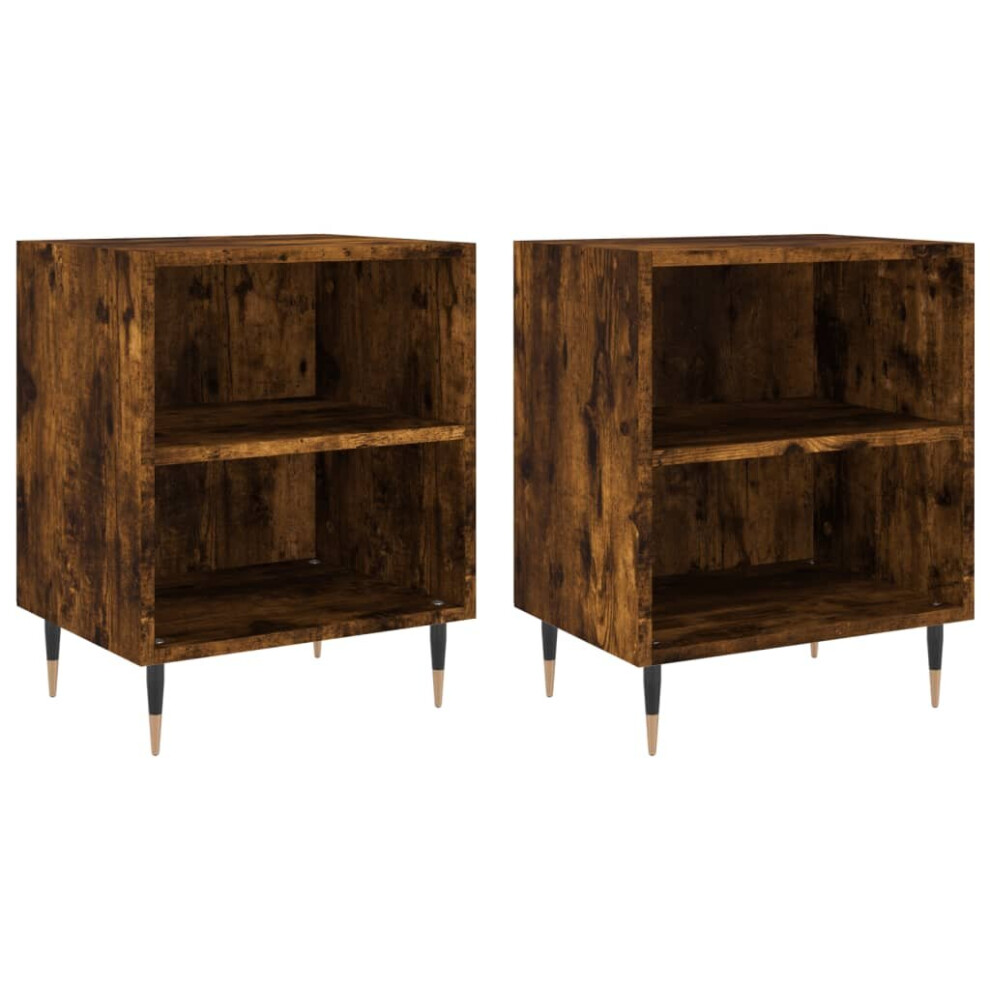 Vidaxl (Smoked Oak, 2 Pcs) Bedside Cabinet Bedside Table Nightstand Sonoma Oak Engineered Wood