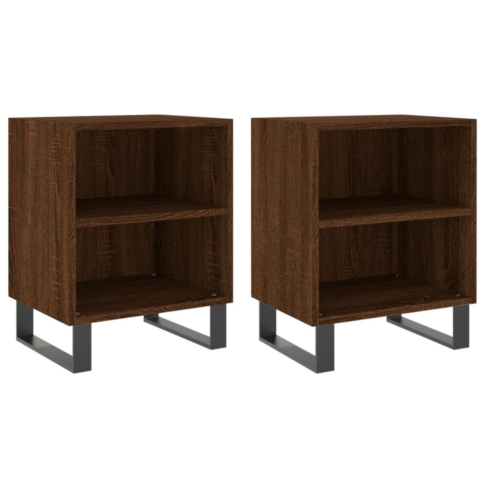 Vidaxl (Brown Oak, 2 Pcs) Bedside Cabinet Bed Table Nightstand Side Table Black Engineered Wood