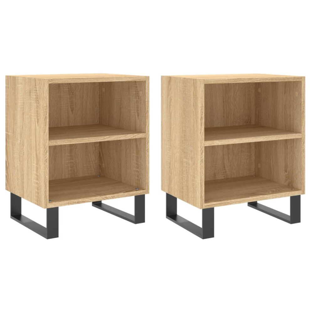 Vidaxl (Sonoma Oak, 2 Pcs) Bedside Cabinet Bed Table Nightstand Side Table Black Engineered Wood