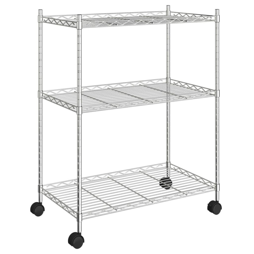 (chrome) vidaXL Storage Shelf with Wheels Shelving Unit Workshop Storage Rack Unit