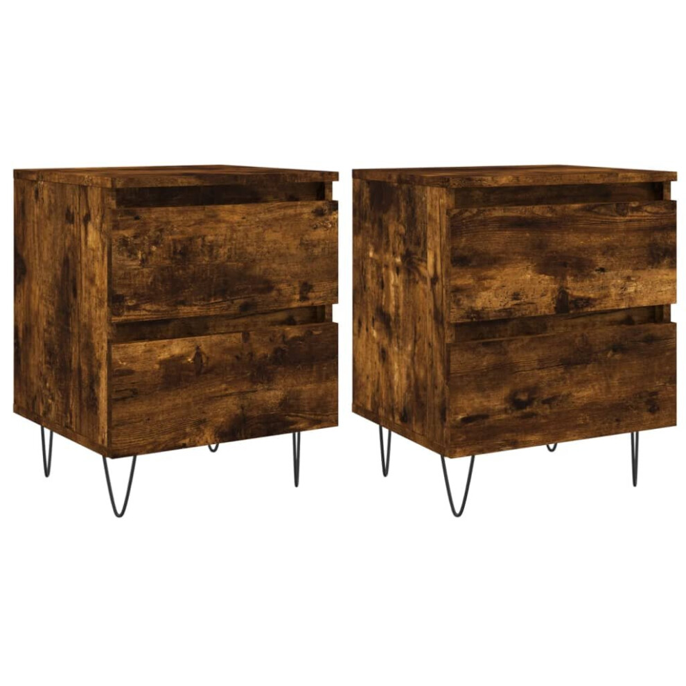 Vidaxl (Smoked Oak, 2 Pcs) Bedside Cabinets Side Table Nightstand 2 Pcs Sonoma Oak Engineered Wood