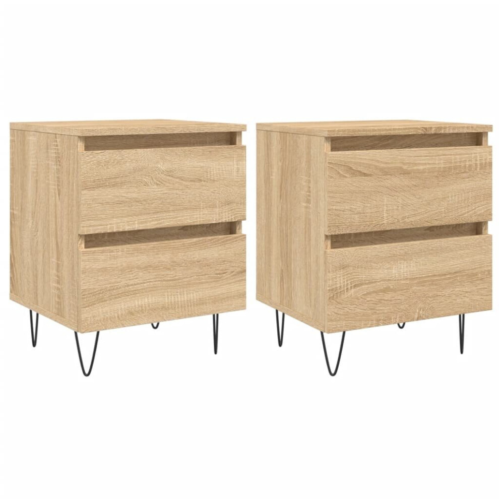 (sonoma oak, 2 pcs) vidaXL Bedside Cabinets Side Table Nightstand 2 pcs Sonoma Oak Engineered Wood