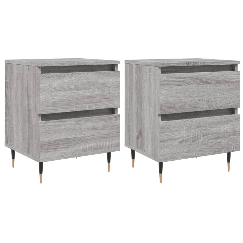 (grey sonoma, 2 pcs) vidaXL Bedside Cabinets Side Table Bedstand 2 pcs Grey Sonoma Engineered Wood