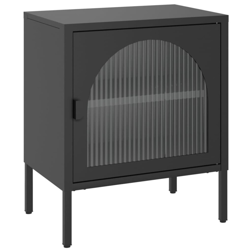 Vidaxl Nightstand Bedside Storage Cabinet Sideboard Black Glass And Steel