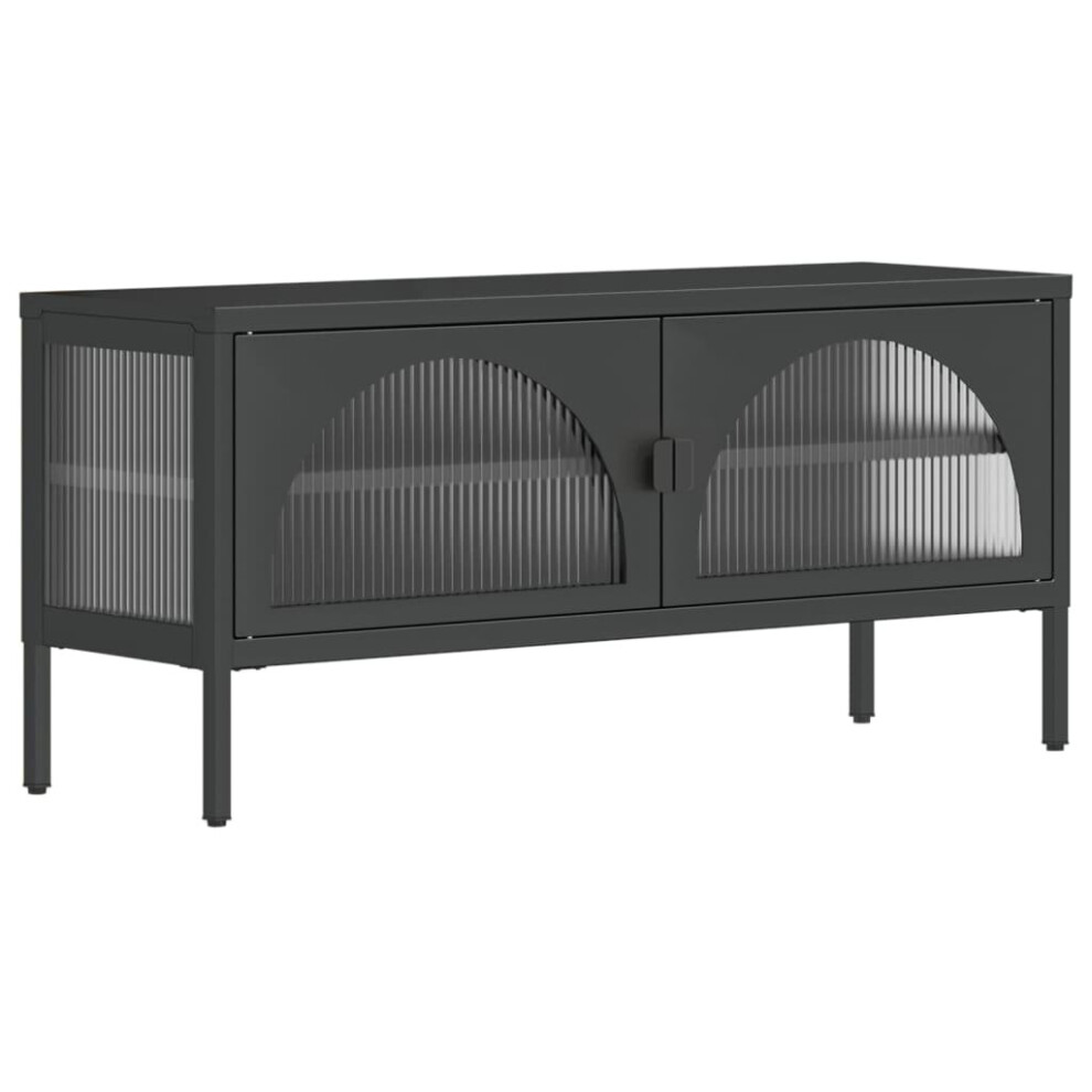 Vidaxl Tv Cabinet Tv Stand Media Cabinet Unit Sideboard Black Glass And Steel