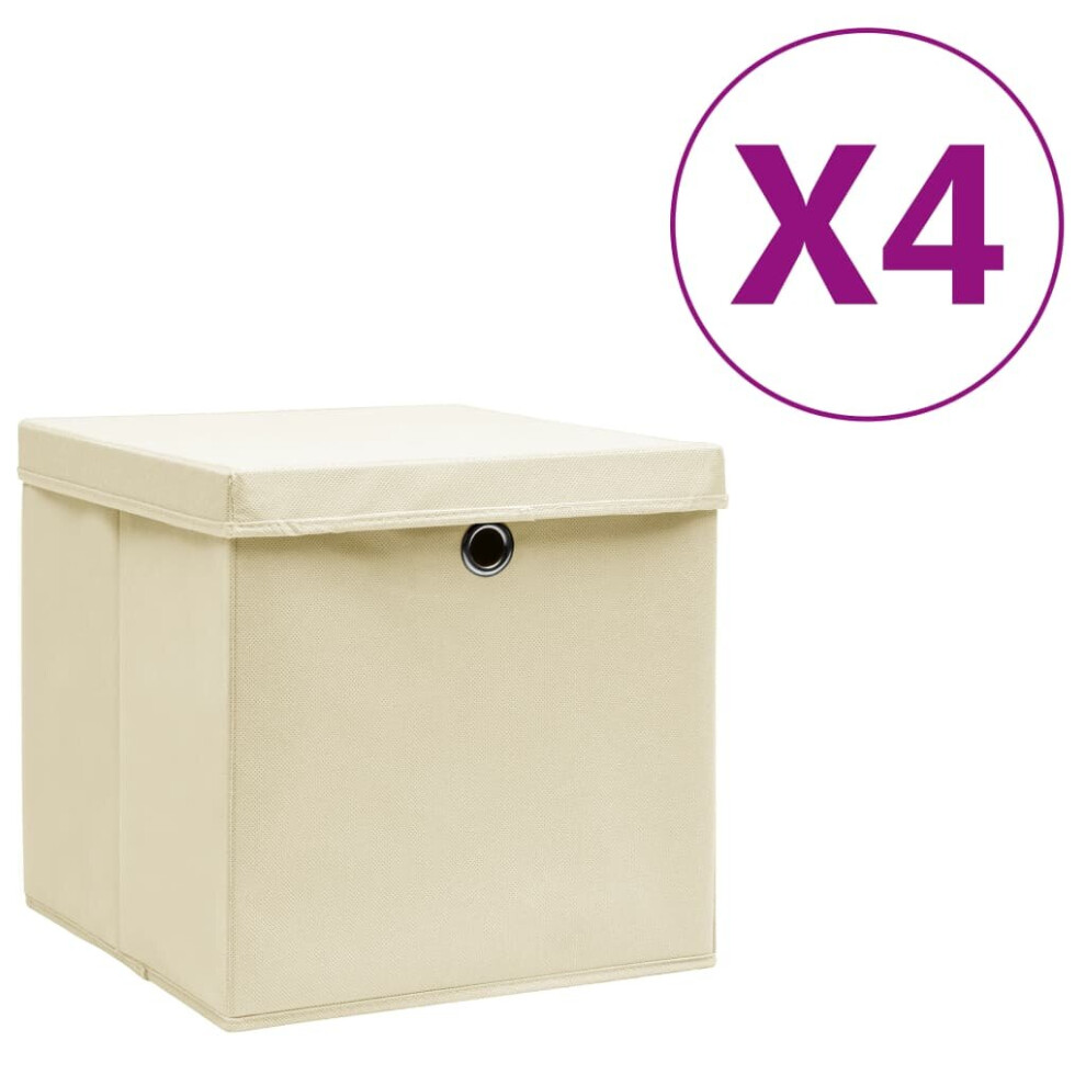 Vidaxl (Cream With Lids, 4 Pcs) Storage Boxes Organiser Cube Basket Container Pack Box Storage Chest