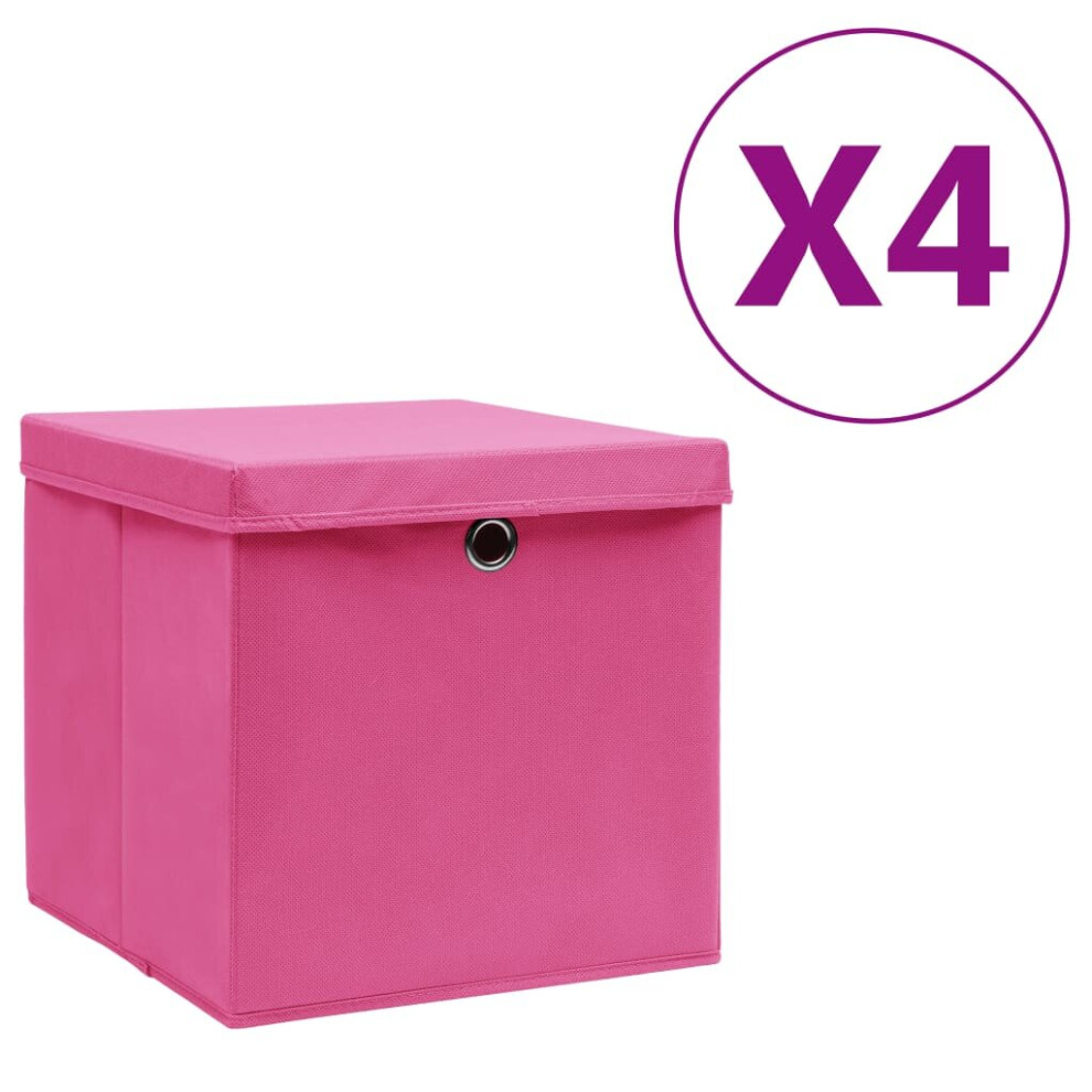 Vidaxl (Pink With Lids, 4 Pcs) Storage Boxes Organiser Cube Basket Container Pack Box Storage Chest