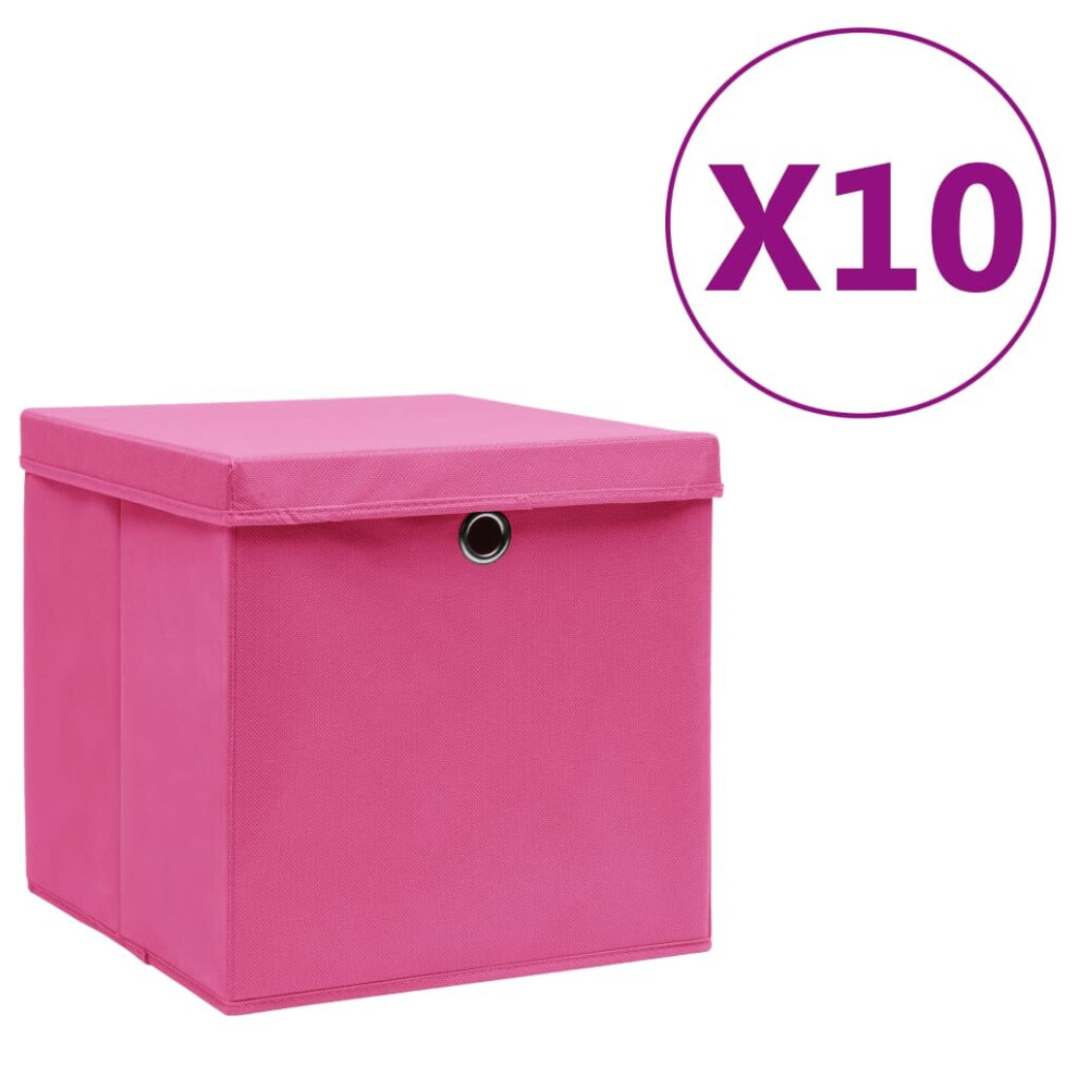 Vidaxl (Pink With Lids, 10 Pcs) Storage Boxes Organiser Cube Basket Container Pack Box Storage Chest