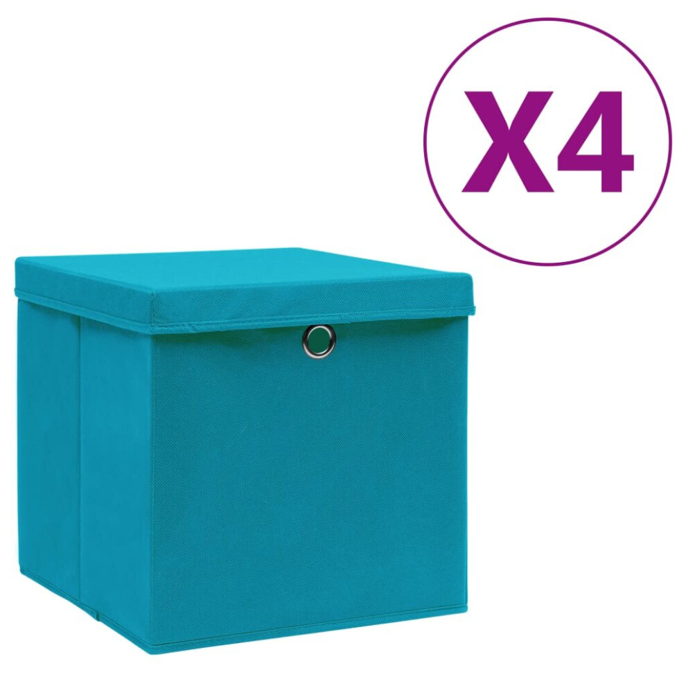 Vidaxl (Baby Blue With Lids, 4 Pcs) Storage Boxes Organiser Cube Basket Container Pack Box Storage Chest