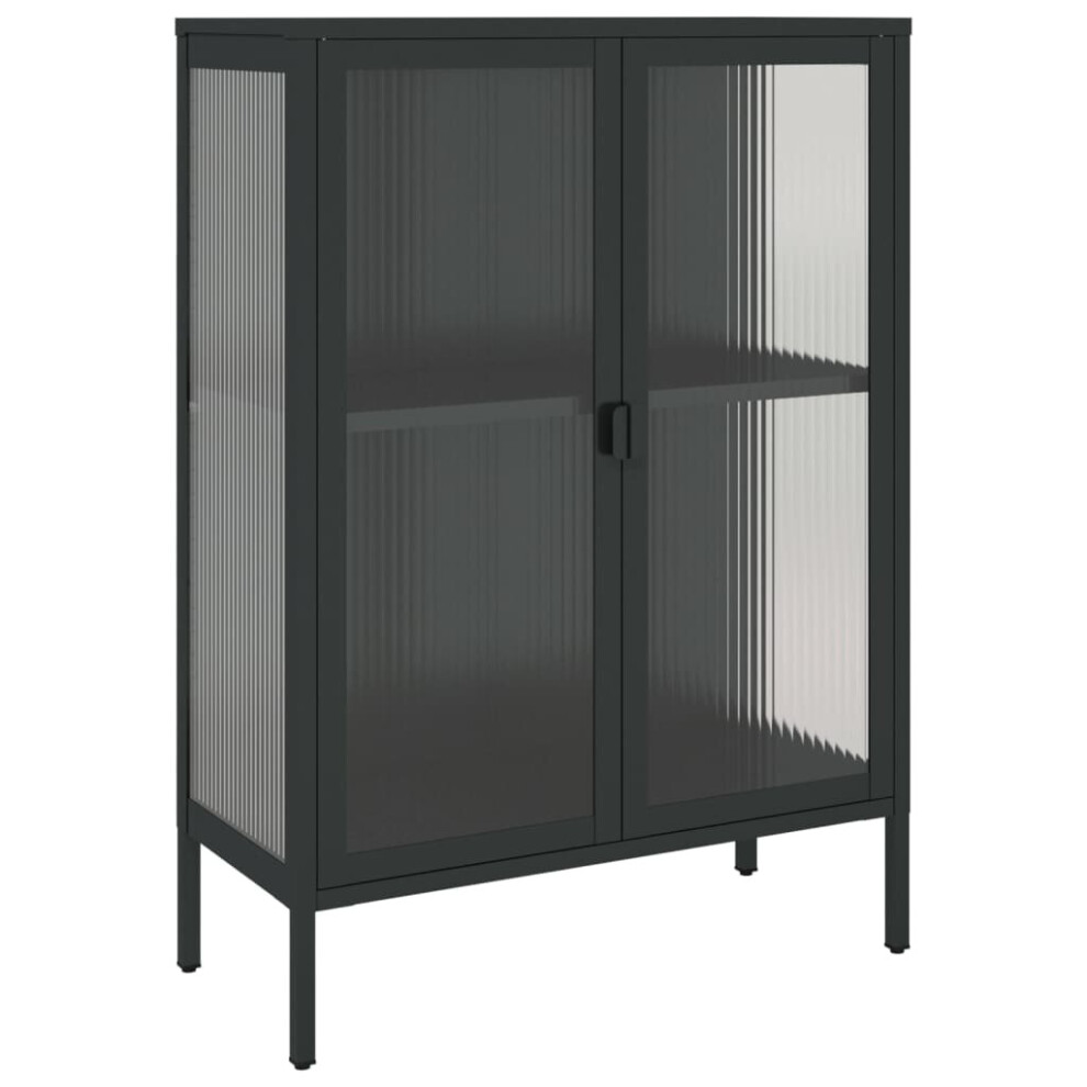 vidaXL Sideboard Storage Cabinet Cupboard Side Cabinet Black Glass and Steel