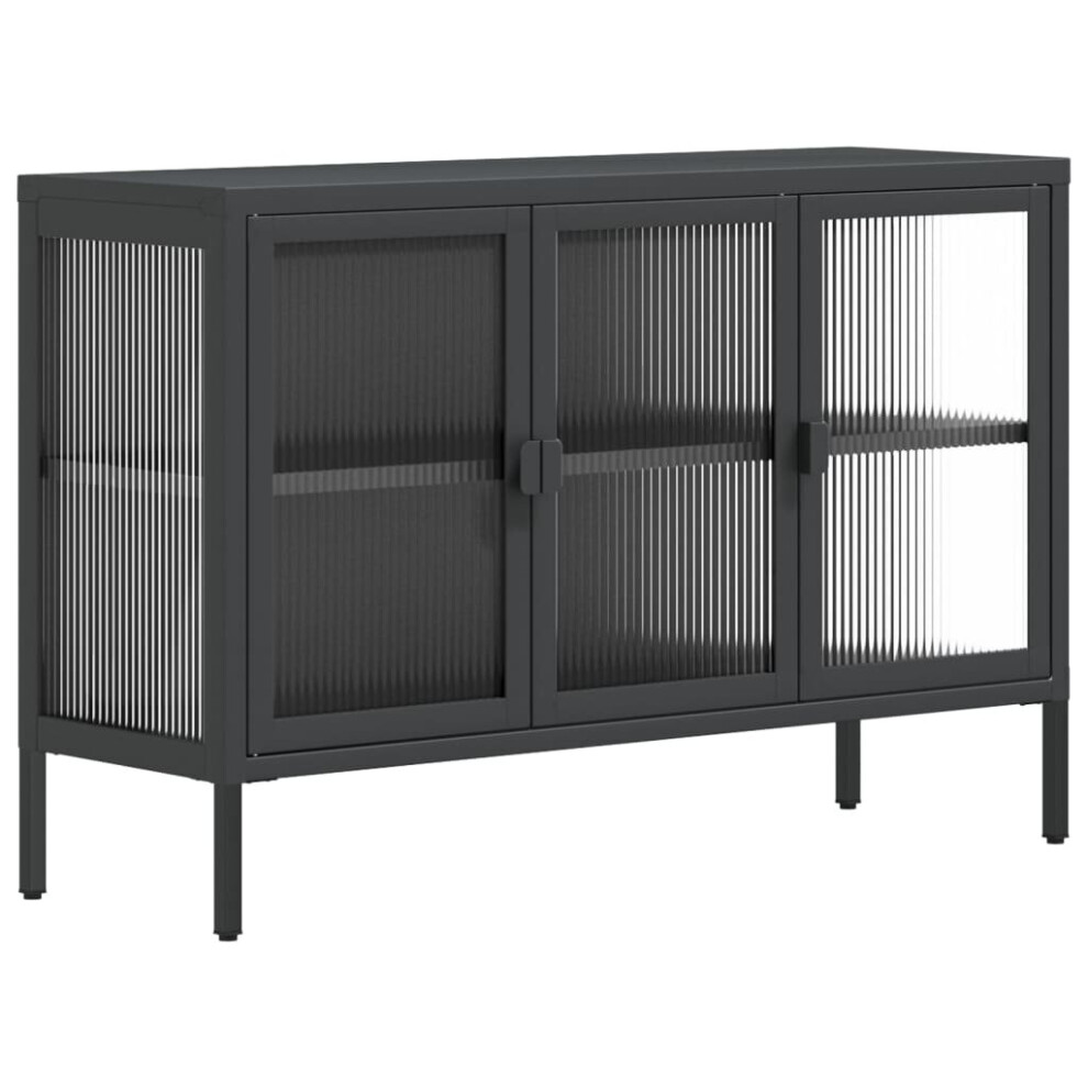 vidaXL Sideboard Storage Cabinet Cupboard Side Cabinet Black Glass and Steel