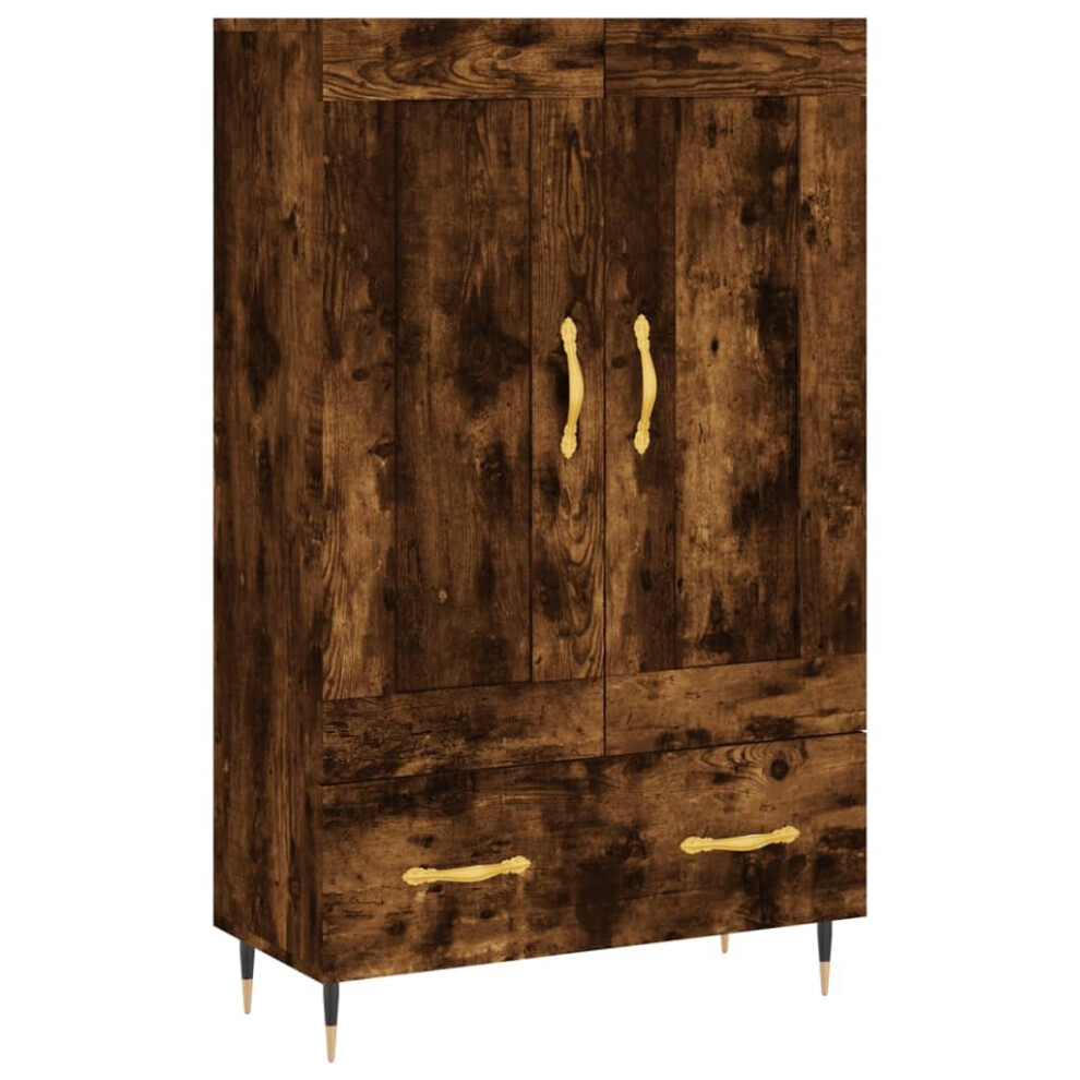 Vidaxl (Smoked Oak) Highboard Sideboard Storage Cabinet High Gloss White Engineered Wood