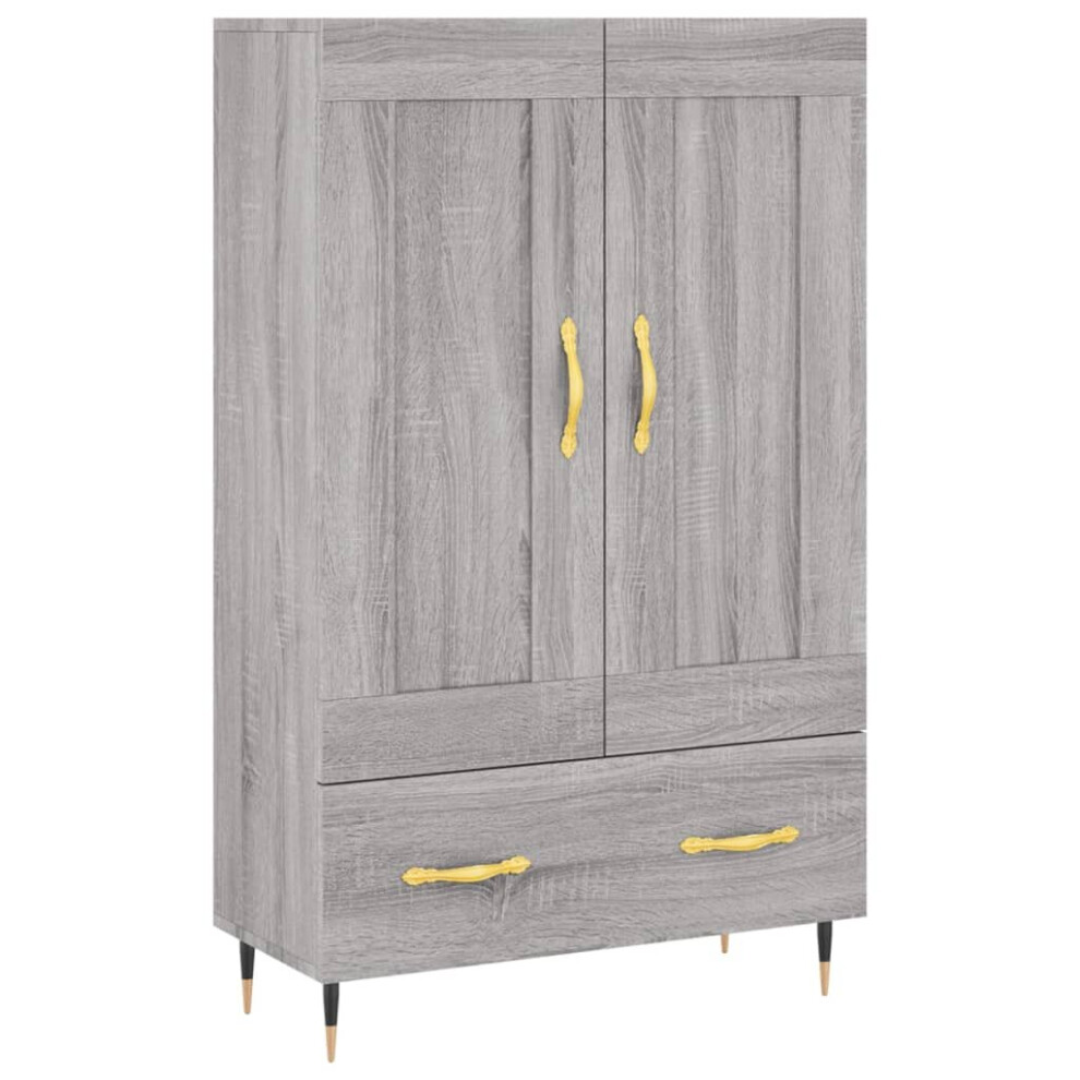 Vidaxl (Grey Sonoma) Highboard Sideboard Storage Cabinet High Gloss White Engineered Wood White,Grey